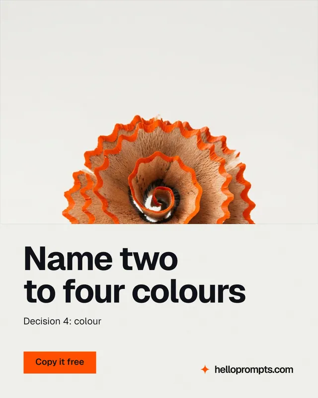 Instagram portrait post for HelloPrompts: "Name two to four colours". Swiss style, bottom layout, light palette in white, brown.