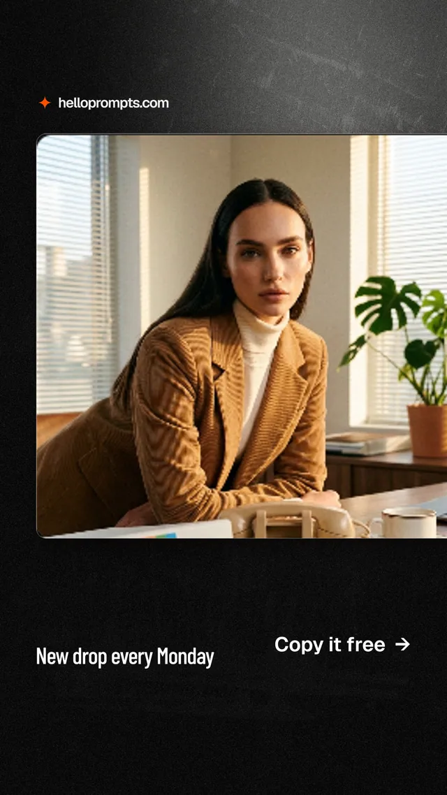 Instagram story for HelloPrompts: "New drop every Monday". Dark deco style, image led layout, dark palette in orange, black.
