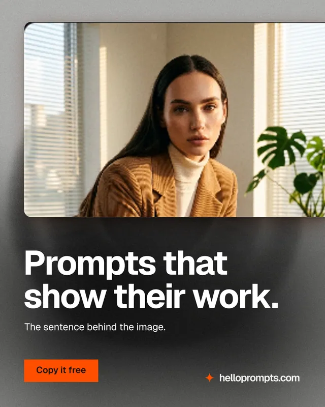 Instagram portrait post for HelloPrompts: "Prompts that show their work." Swiss style, bottom layout, light palette in black, orange, grey.