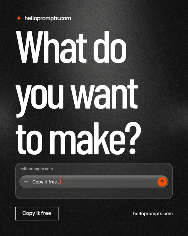 Instagram portrait post for HelloPrompts: "What do you want to make?" Dark deco style, poster layout, dark palette in black, grey.