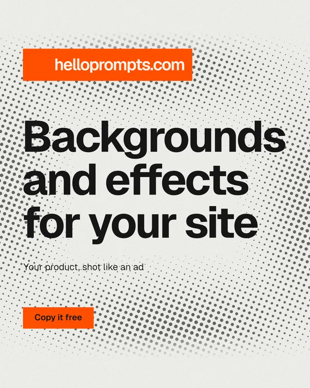 Instagram portrait post for HelloPrompts: "Backgrounds and effects for your site". Swiss style, announce layout, light palette in white, orange.