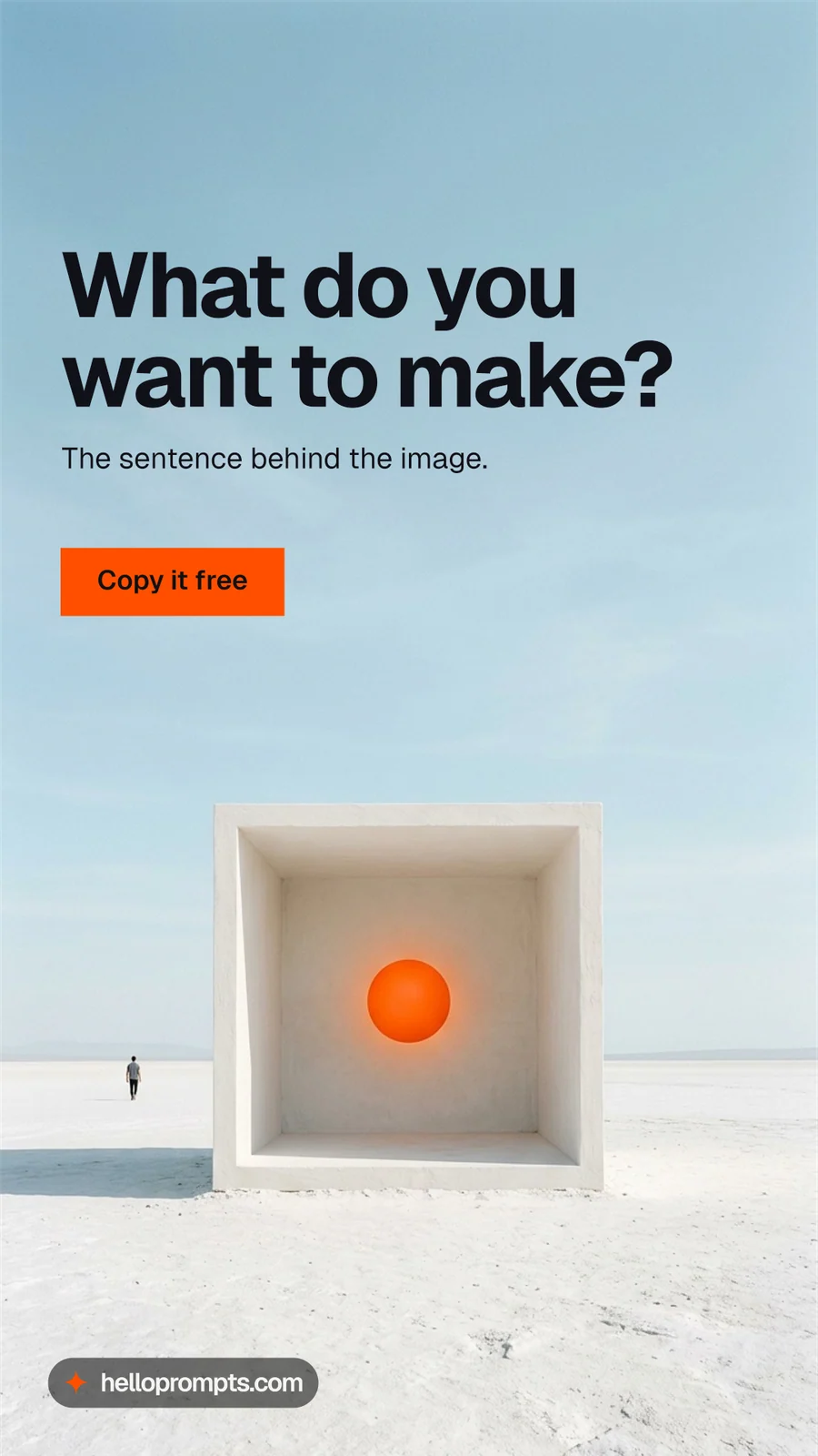 Instagram story for HelloPrompts: "What do you want to make?" Swiss style, bottom layout, light palette in blue, grey, white.