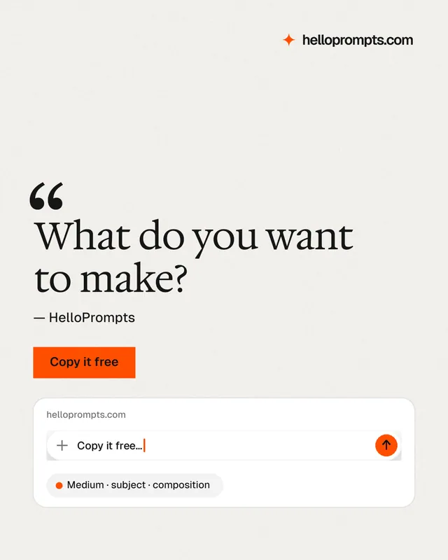 Instagram portrait post for HelloPrompts: "What do you want to make?" Swiss style, quote layout, light palette in white, orange.