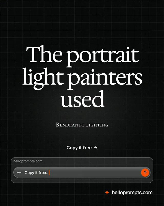 Instagram portrait post for HelloPrompts: "The portrait light painters used". Phosphor atlas style, smallcaps layout, dark palette in black, grey.