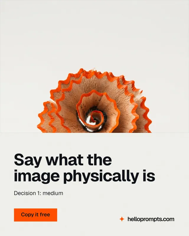 Instagram portrait post for HelloPrompts: "Say what the image physically is". Swiss style, bottom layout, light palette in white, brown.