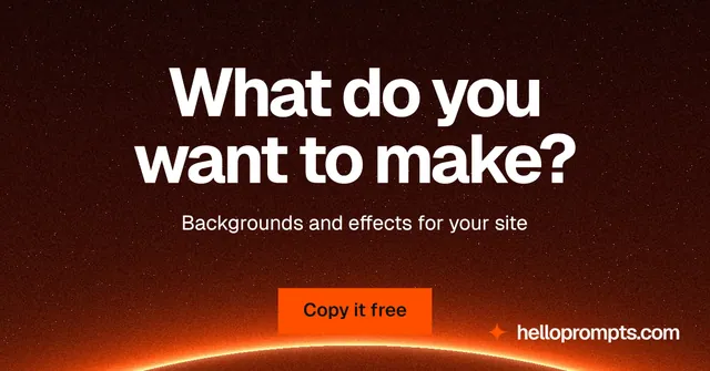 Social ad for HelloPrompts: "What do you want to make?" Swiss style, centred layout, dark palette in black, red, orange.