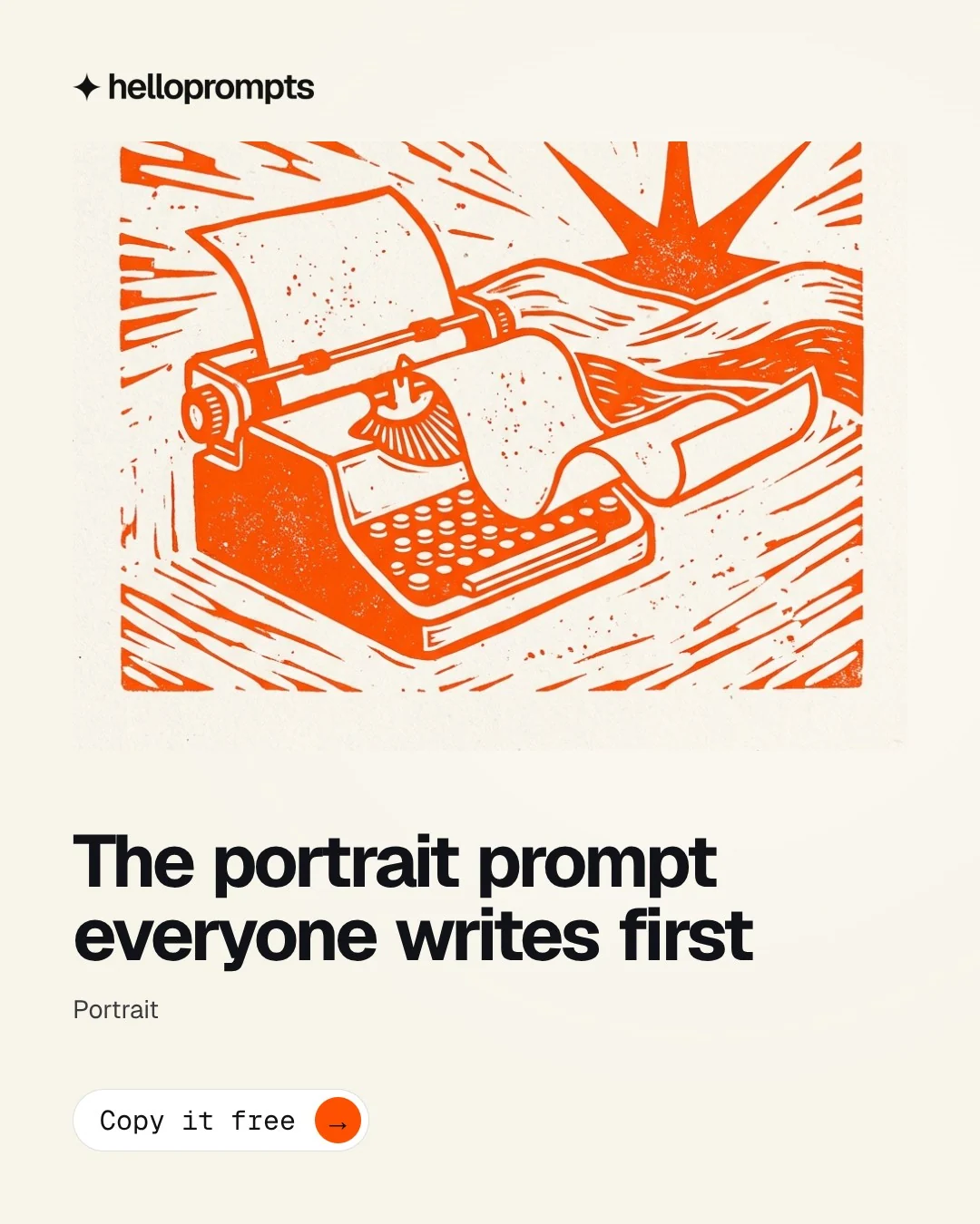Video for HelloPrompts: "The portrait prompt everyone writes first". Doc motion loop, 6.0 s, light palette.