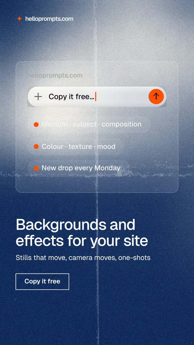 Instagram story for HelloPrompts: "Backgrounds and effects for your site". Cyanotype style, bottom layout, light palette in grey, blue.