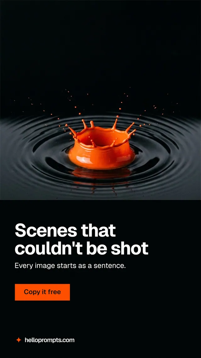 Instagram story for HelloPrompts: "Scenes that couldn't be shot". Swiss style, bottom layout, dark palette in black, grey.