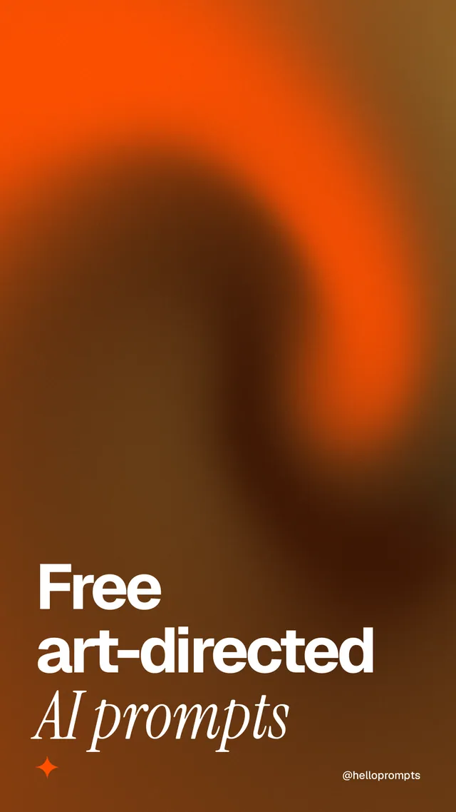 Instagram story for HelloPrompts: "Free art-directed AI prompts". Auto 9x16 style, technique:shader field layout, dark palette in orange, brown.