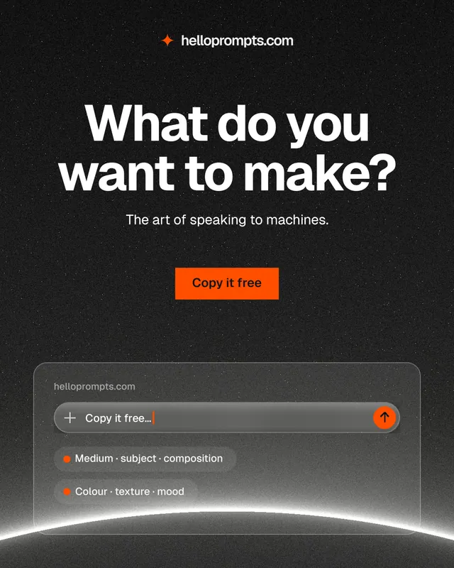 Instagram portrait post for HelloPrompts: "What do you want to make?" Swiss style, centred layout, dark palette in black, grey.