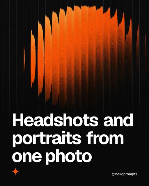 Video for HelloPrompts: "Headshots and portraits from one photo". Shader loop, 6.0 s, dark palette.