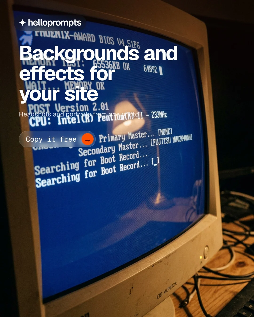 Video for HelloPrompts: "Backgrounds and effects for your site". Doc motion loop, 6.0 s, dark palette.
