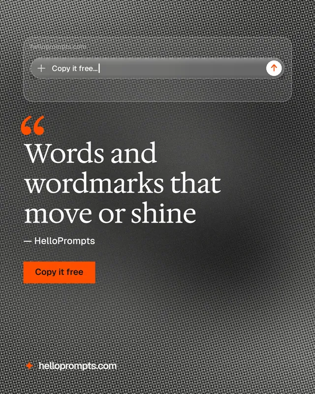 Instagram portrait post for HelloPrompts: "Words and wordmarks that move or shine". Swiss style, quote layout, dark palette in grey, black.