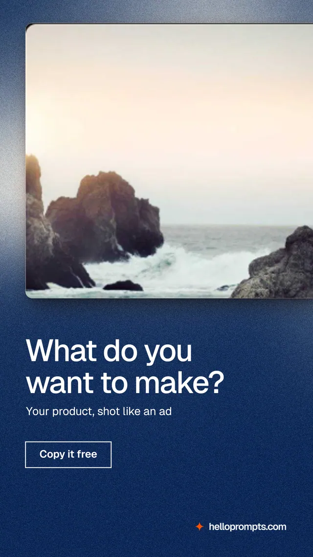 Instagram story for HelloPrompts: "What do you want to make?" Cyanotype style, bottom layout, light palette in orange, blue, grey.