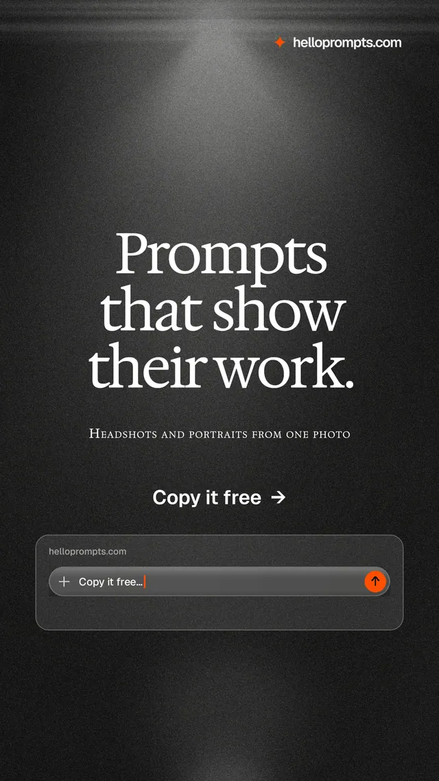 Instagram story for HelloPrompts: "Prompts that show their work." Dark deco style, smallcaps layout, dark palette in black, grey.