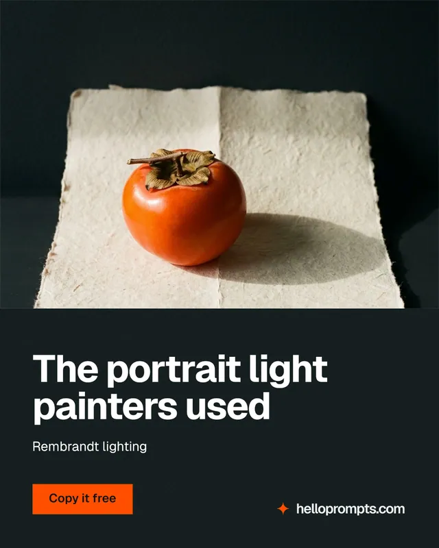 Instagram portrait post for HelloPrompts: "The portrait light painters used". Swiss style, bottom layout, dark palette in black, yellow, orange.