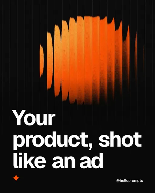 Video for HelloPrompts: "Your product, shot like an ad". Shader loop, 6.0 s, dark palette.