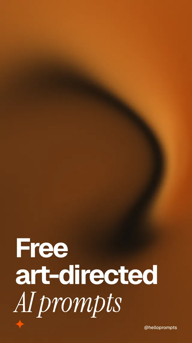 Instagram story for HelloPrompts: "Free art-directed AI prompts". Auto 9x16 style, technique:shader field layout, dark palette in orange.