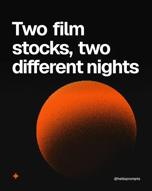 Video for HelloPrompts: "Two film stocks, two different nights". Shader loop, 6.0 s, dark palette.