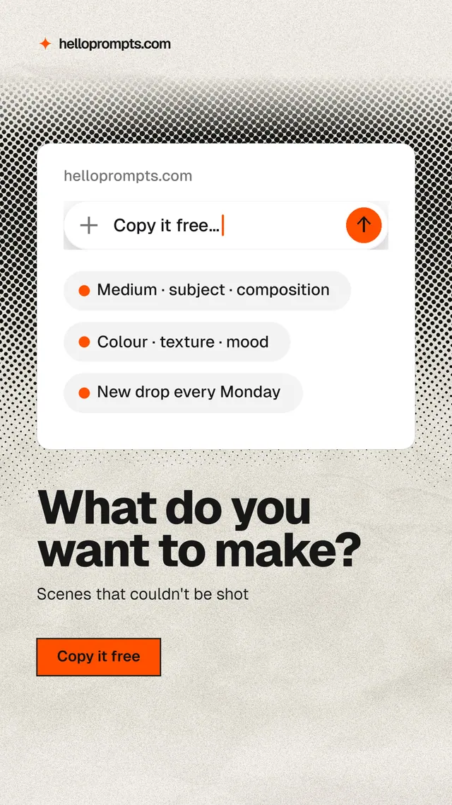Instagram story for HelloPrompts: "What do you want to make?" Ink sticker style, bottom layout, light palette in white, grey.