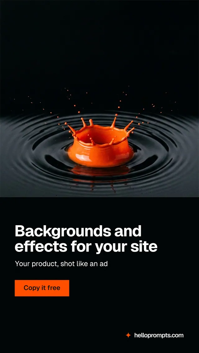 Instagram story for HelloPrompts: "Backgrounds and effects for your site". Swiss style, bottom layout, dark palette in black, grey.