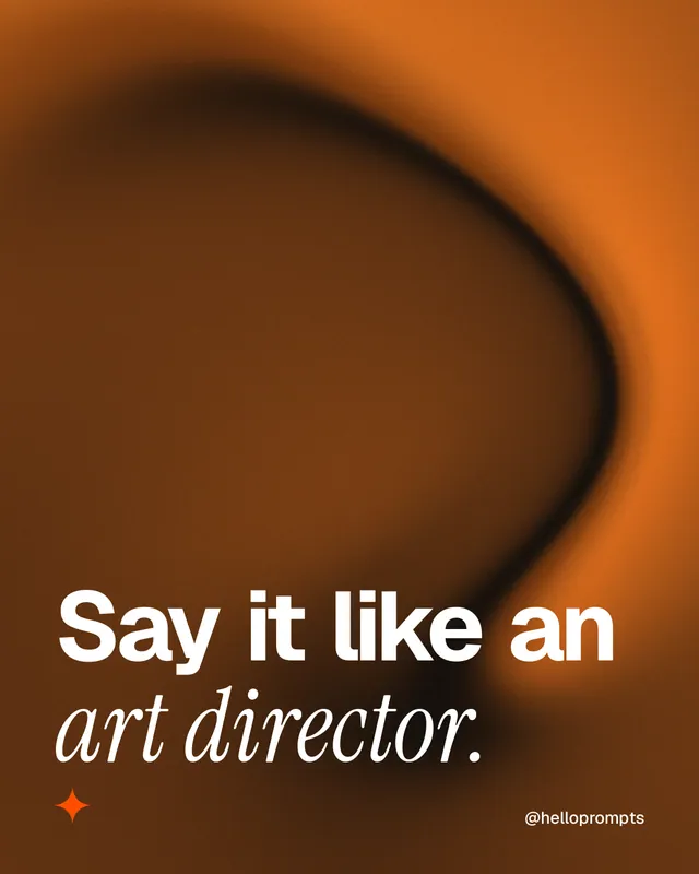 Instagram portrait post for HelloPrompts: "Say it like an art director." Auto 4x5 style, technique:shader field layout, dark palette in brown, orange.