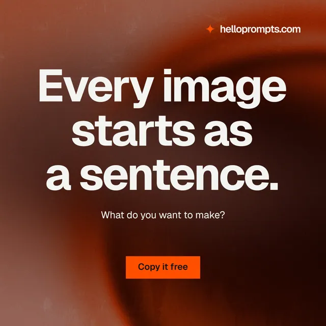 Instagram post for HelloPrompts: "Every image starts as a sentence." Swiss style, centred layout, dark palette in black, red, grey.