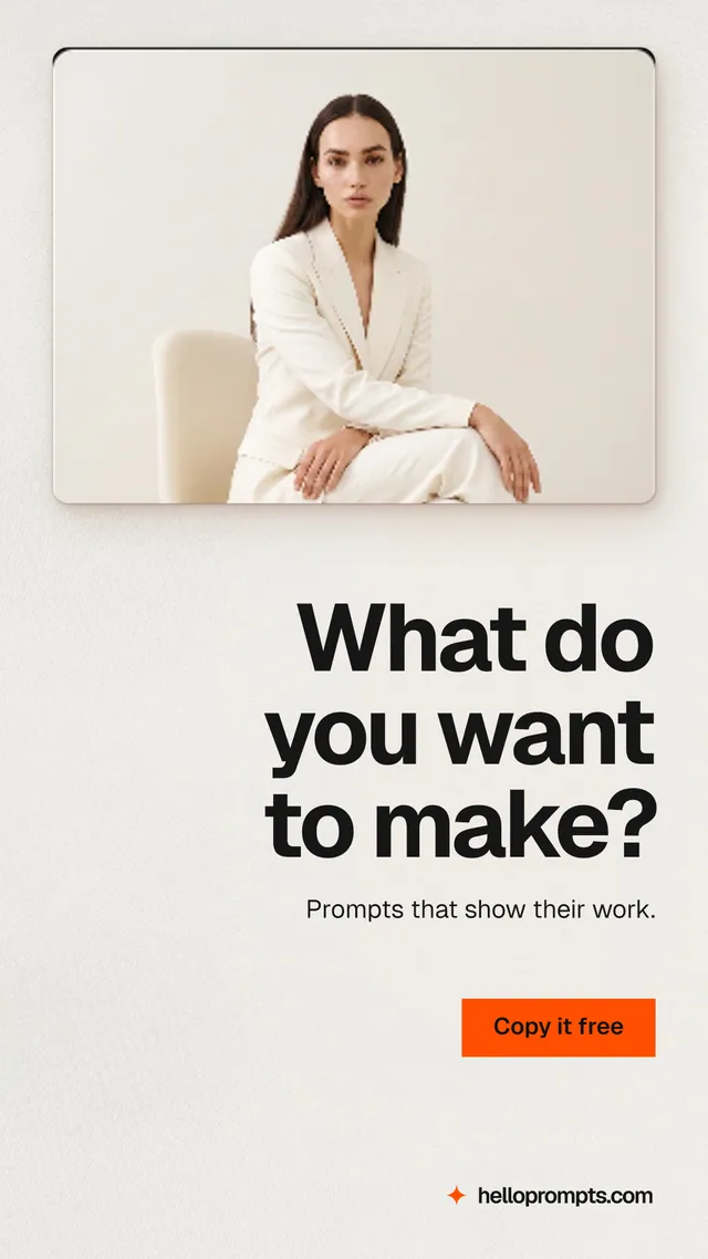 Instagram story for HelloPrompts: "What do you want to make?" Swiss style, right layout, light palette in orange, white, grey.