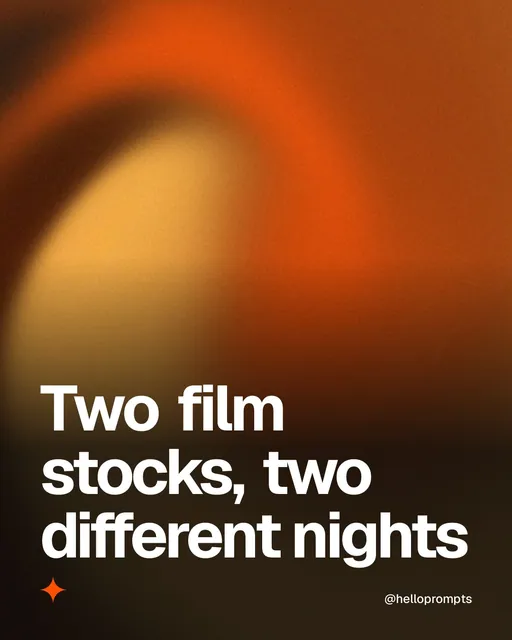 Video for HelloPrompts: "Two film stocks, two different nights". Shader loop, 6.0 s, dark palette.
