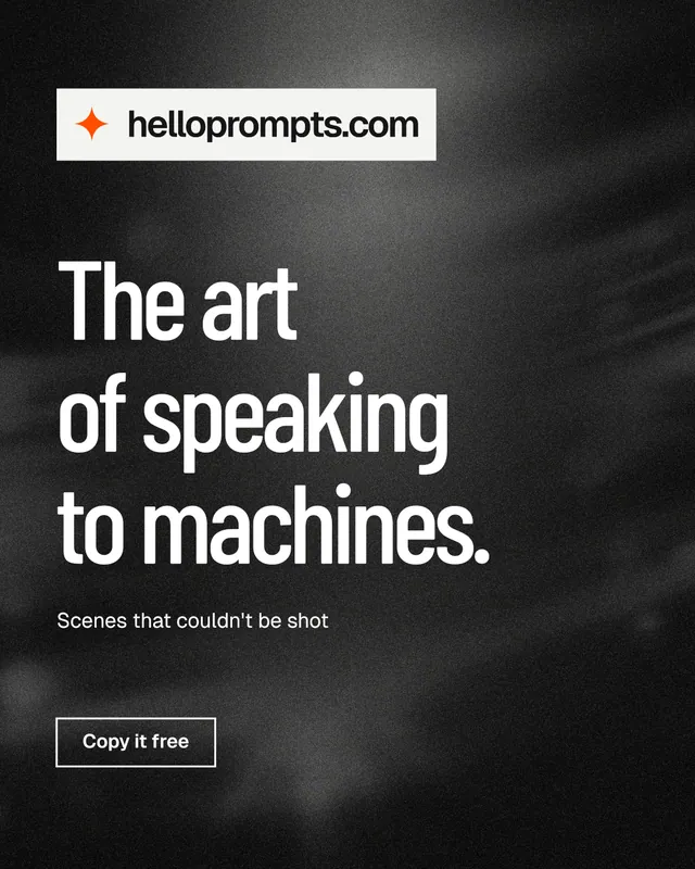 Instagram portrait post for HelloPrompts: "The art of speaking to machines." Dark deco style, announce layout, dark palette in black, grey.