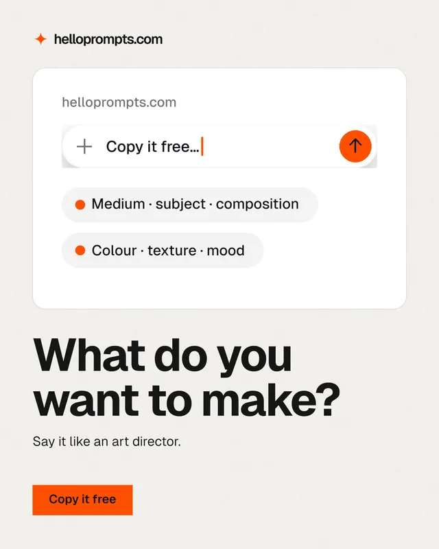 Instagram portrait post for HelloPrompts: "What do you want to make?" Swiss style, bottom layout, light palette in white, grey.