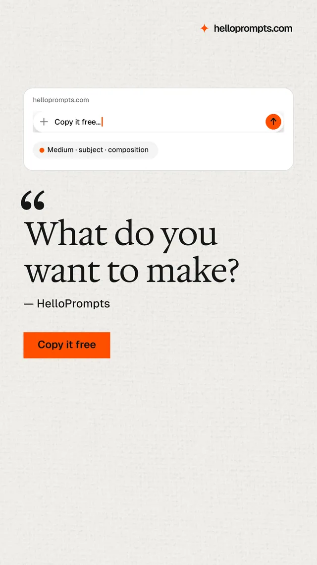 Instagram story for HelloPrompts: "What do you want to make?" Swiss style, quote layout, light palette in white, orange.
