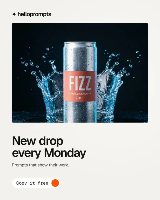 Video for HelloPrompts: "New drop every Monday". Doc motion loop, 8.0 s, light palette.