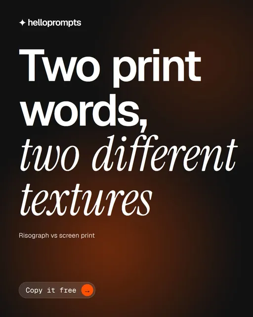 Video for HelloPrompts: "Two print words, two different textures". Doc motion loop, 6.0 s, dark palette.