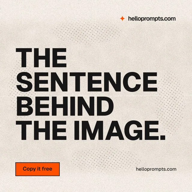 Instagram post for HelloPrompts: "The sentence behind the image." Ink sticker style, poster layout, light palette in orange, grey.