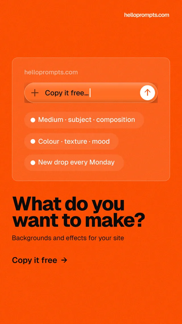 Instagram story for HelloPrompts: "What do you want to make?" Turn card style, bottom layout, light palette in orange.