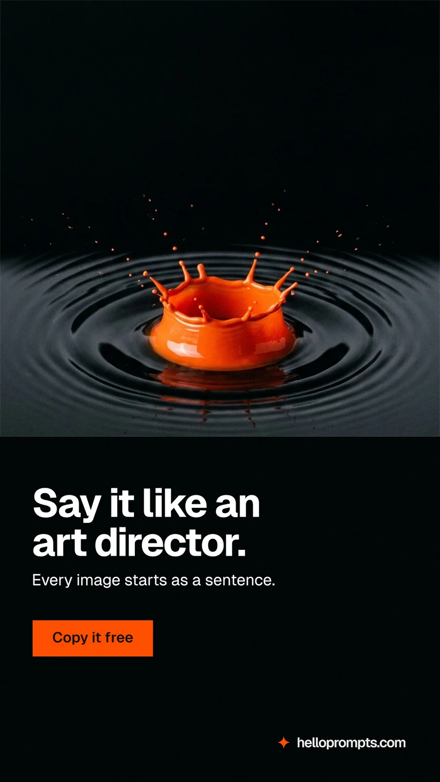 Instagram story for HelloPrompts: "Say it like an art director." Swiss style, bottom layout, dark palette in black, grey.