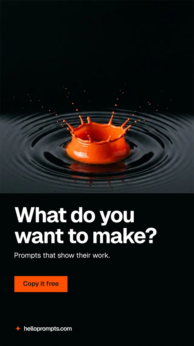 Instagram story for HelloPrompts: "What do you want to make?" Swiss style, bottom layout, dark palette in black, grey.