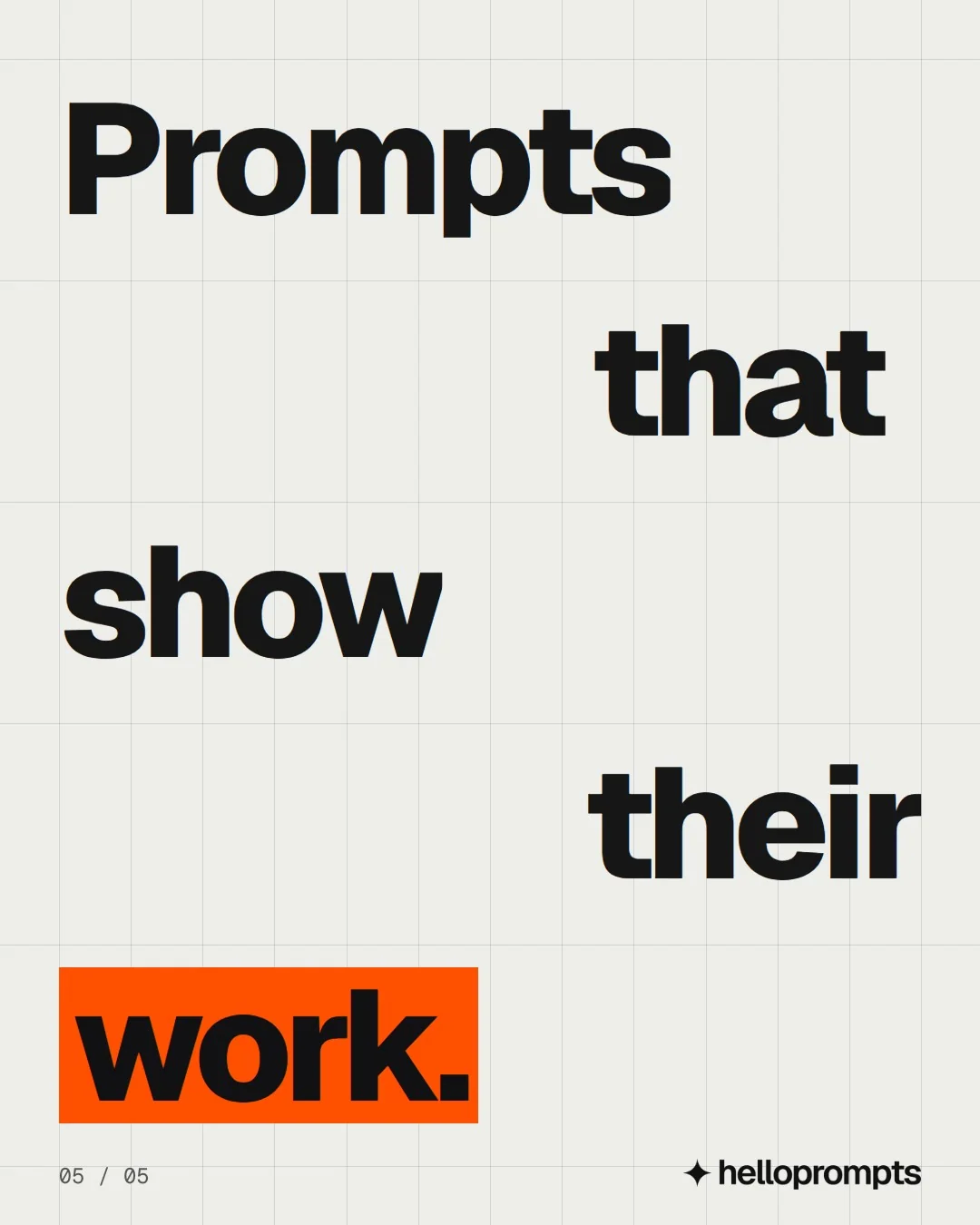 Video for HelloPrompts: "Why 'make me a logo' gets clip art". Kinetic type grid, 6.0 s, light palette.