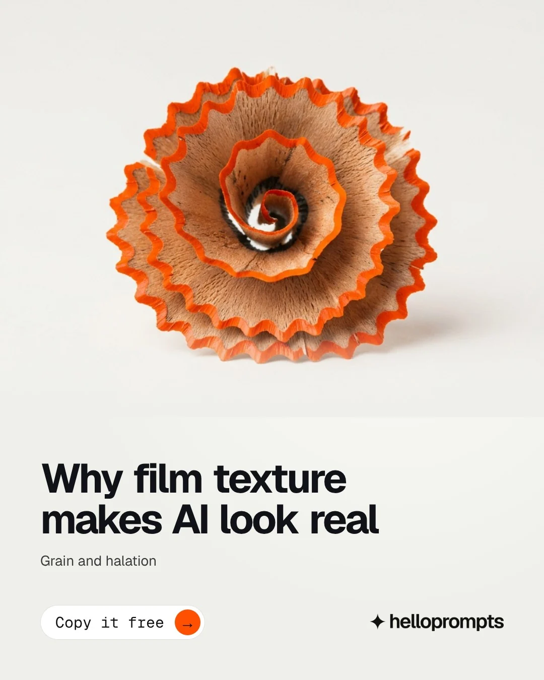 Video for HelloPrompts: "Why film texture makes AI look real". Doc motion loop, 7.0 s, light palette.