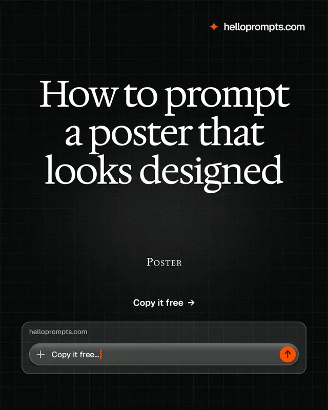 Instagram portrait post for HelloPrompts: "How to prompt a poster that looks designed". Phosphor atlas style, smallcaps layout, dark palette in black, grey.
