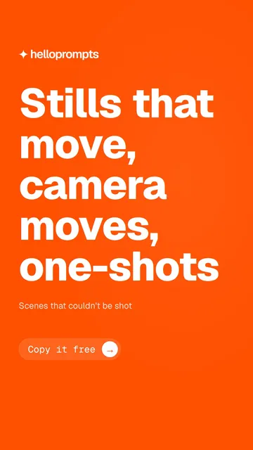Video for HelloPrompts: "Stills that move, camera moves, one-shots". Doc motion loop, 6.0 s, light palette.