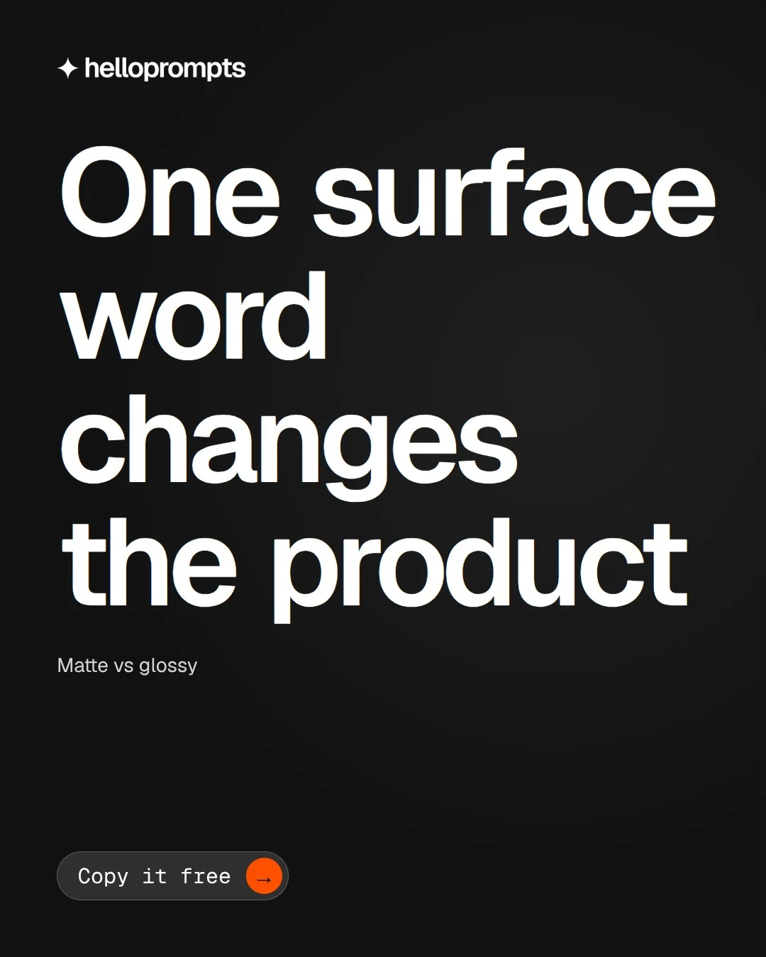 Video for HelloPrompts: "One surface word changes the product". Doc motion loop, 6.0 s, dark palette.