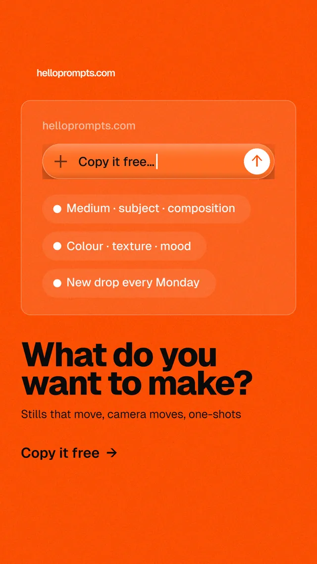 Instagram story for HelloPrompts: "What do you want to make?" Turn card style, bottom layout, light palette in orange.