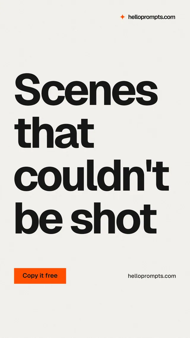 Instagram story for HelloPrompts: "Scenes that couldn't be shot". Swiss style, poster layout, light palette in white, grey.