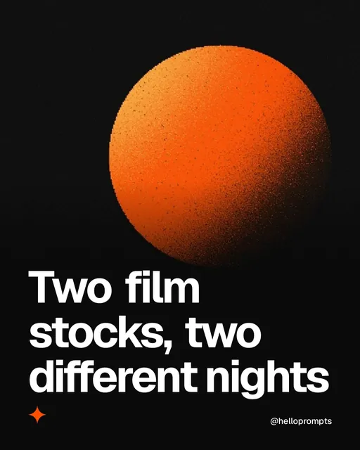 Video for HelloPrompts: "Two film stocks, two different nights". Shader loop, 6.0 s, dark palette.