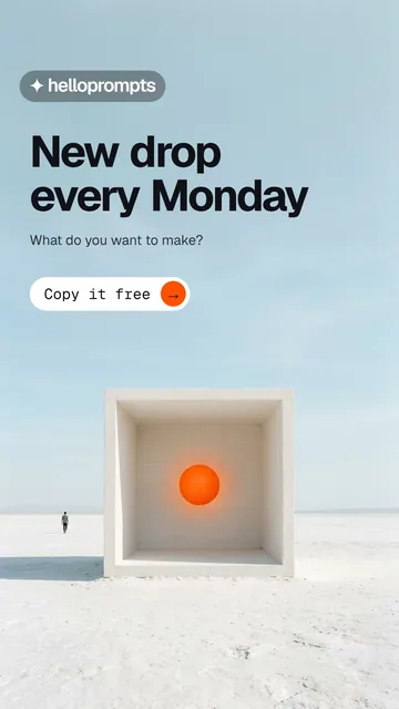 Video for HelloPrompts: "New drop every Monday". Doc motion loop, 6.0 s, light palette.