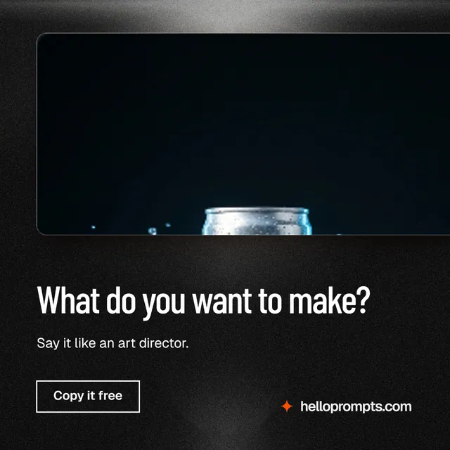 Instagram post for HelloPrompts: "What do you want to make?" Dark deco style, bottom layout, dark palette in black, grey.