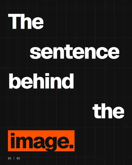 Video for HelloPrompts: "The sentence behind the image.". Kinetic type grid, 6.0 s, dark palette.